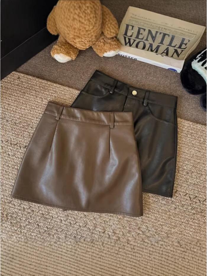 Melanoid Spicy Girl Women's High Waist A-line PU Leather Skirt, Anti-exposure, Versatile Skirt for Autumn/Winter.