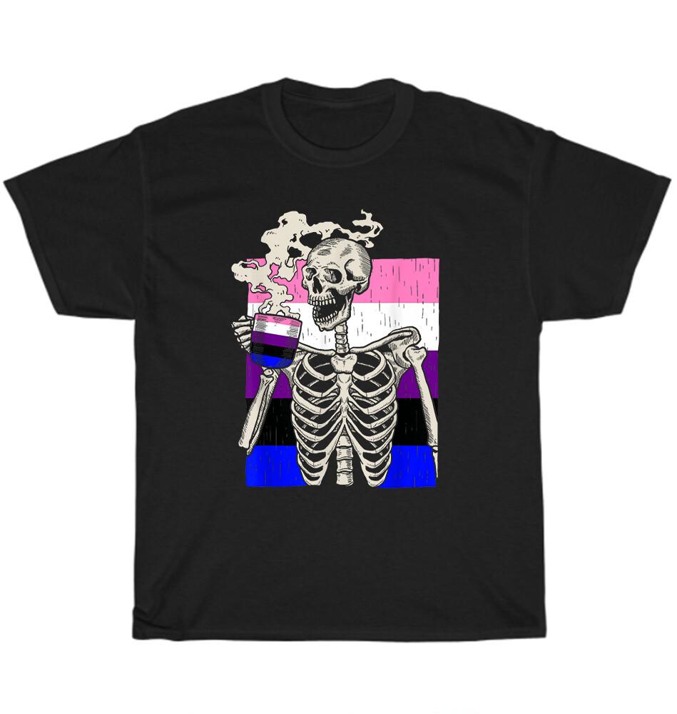 

Skeleton Drinking Coffee LGBT-Q Retro Genderfluid Pride Month Flag T-Shirt Gift 5XL різнокольоровий