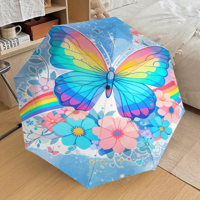 

1pc Butterfly Rainbow Pattern Umbrella | Automatic Opening and Closing, High-Quality Travel Umbrella, Lightweight and Portable (as the picture,Iron&8K)