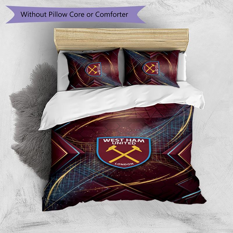 Set Lenzuola Stampato West Ham United Football 3 Pezzi, Comodo Set Copripiumino per Camera da Letto Amico della Pelle
