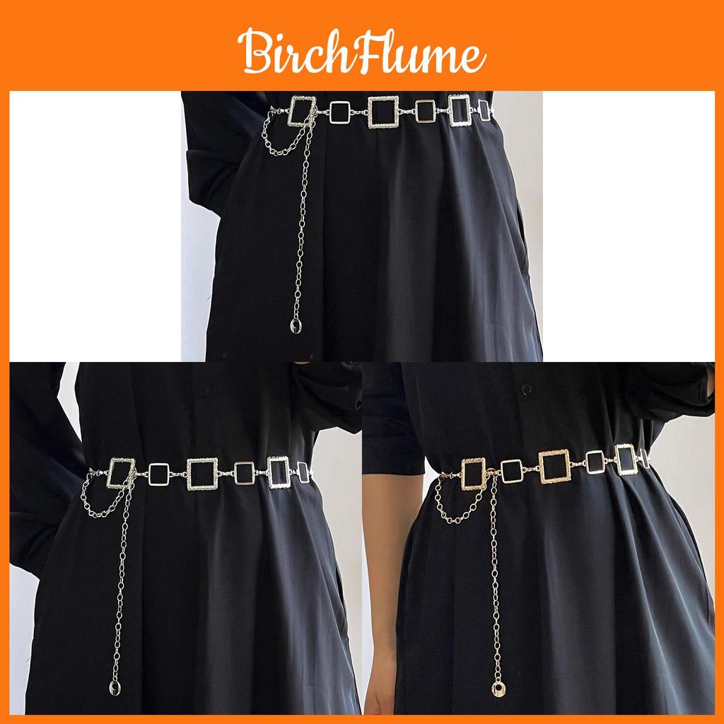 Gold Square Waist Chain For Women Fashion Accessory Metal Belt Emphasizing Slimming Style