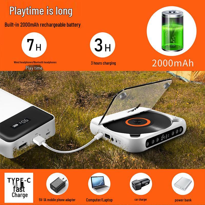 Portable Audiophile-Grade CD Player with Bluetooth Speaker