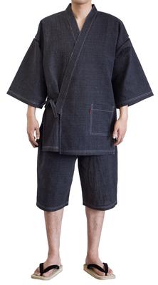 Watanosato Kurume Chijimi Woven Jinbei with a Patterned Made In Quality Sizes Pattern, Japan, First, S/M/L/LL/3L (LL, Navy)