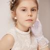 Four - Piece Children's Pearl Necklace Set with Lace Gloves and Crystal Pendant for Banquet