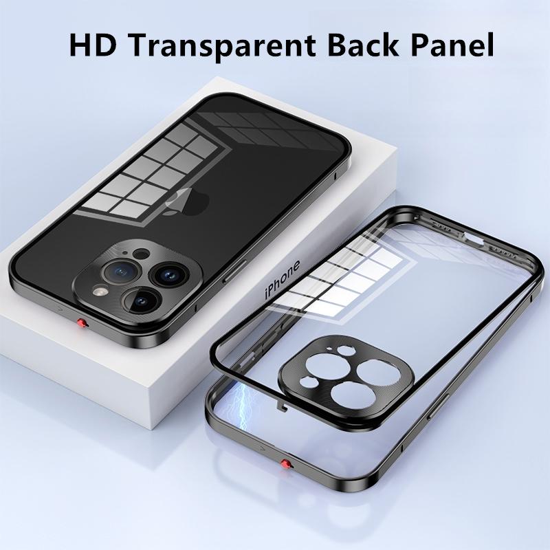 Metal Alloy Metal Frame Phone Case For iPhone 17 Air 16 15 14 13 12 Pro Max Plus Clear Tempered Glass Backboard Bumper Cover