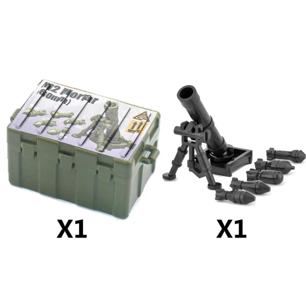 WW2 Military MOC Building Block Soldier Printed Weapon Case Rack Drone Bomb Disposal Mortar Gatling Maxine Gun DIY Toy Gift K046