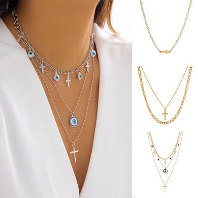 Accessories, French Pastoral Eyes Tassel Necklace, Temperament Imitation Pearl Cross Pendant Necklace Women