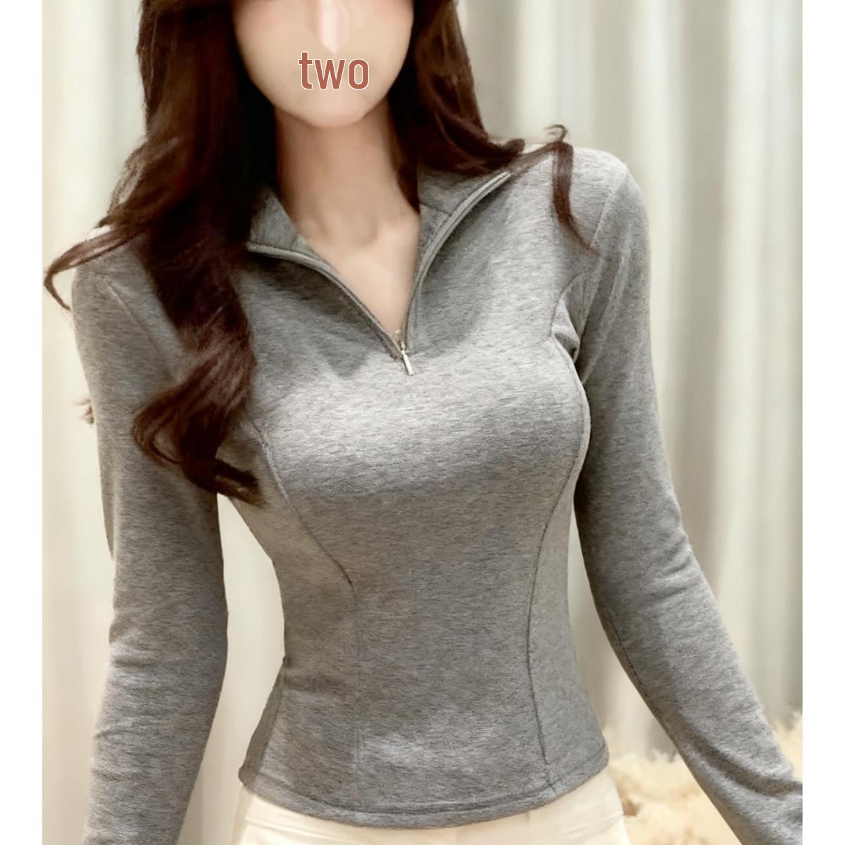 Women s Slim-Fit Pink Half-Zip High Neck Long-Sleeve Autumn/Winter Base Layer Top L