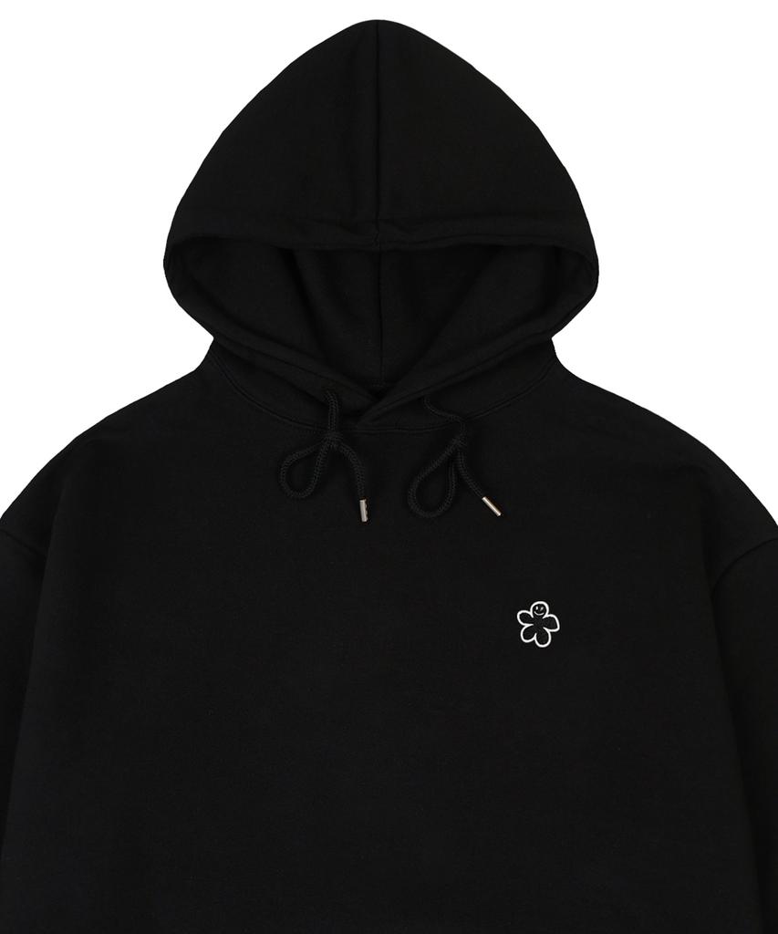 [Unisex] Black Odd Flower Embroidered Hoodie_Black