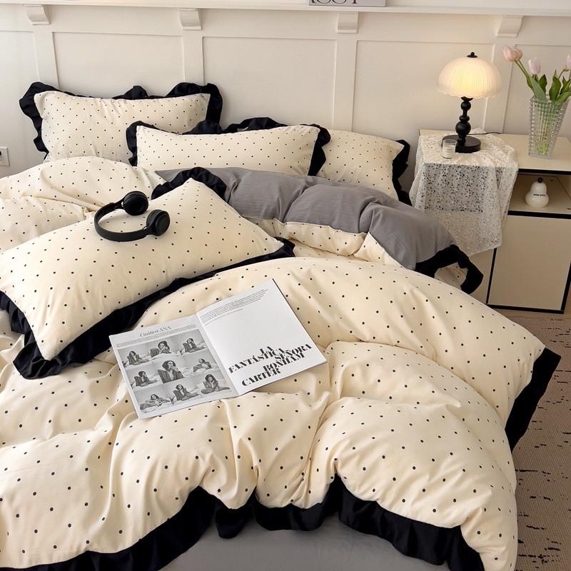 Washed Cotton Ruffle Bedding Set French Hepburn Style Floral Sets