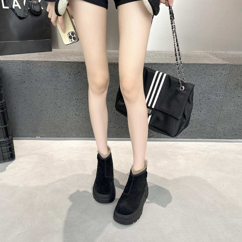 Small fashionable thick-soled heightened rear zipper Martin boots velvet winter short boots non-slip women's boots