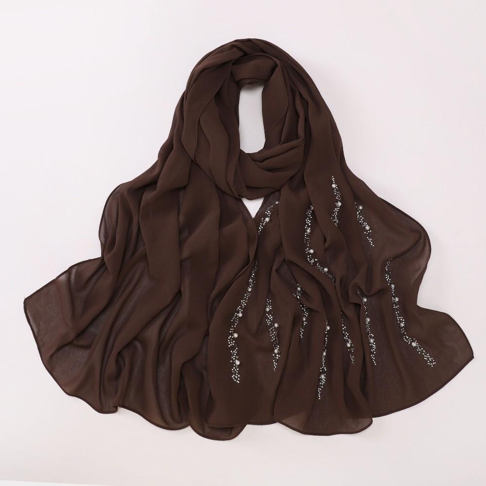 Shimmer Beads Malaysia Shawl Scarf Rhinestone Soft Head Wrap Imitation Pearl Chiffon Hijab Women