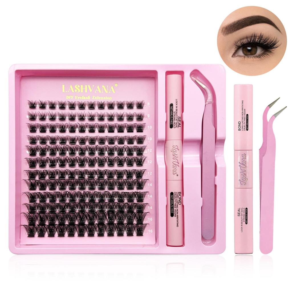 144pcs DIY Lash Extension Kit 8-16mm Individual Lashes Kit Trendy Lash Clusters  for Self-Use