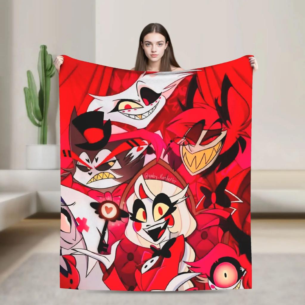 Warm Blanket Picnic Alastor Game VOX H-Hazbin Hotel Throw Blanket Flannel Bedspread For Couch Bed Fluffy Sofa Bed Cover