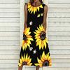 Plus Size Women Sleeveless Crew Neck Dress Fresh Mini Bouquet Flowy Mid Calf Dress