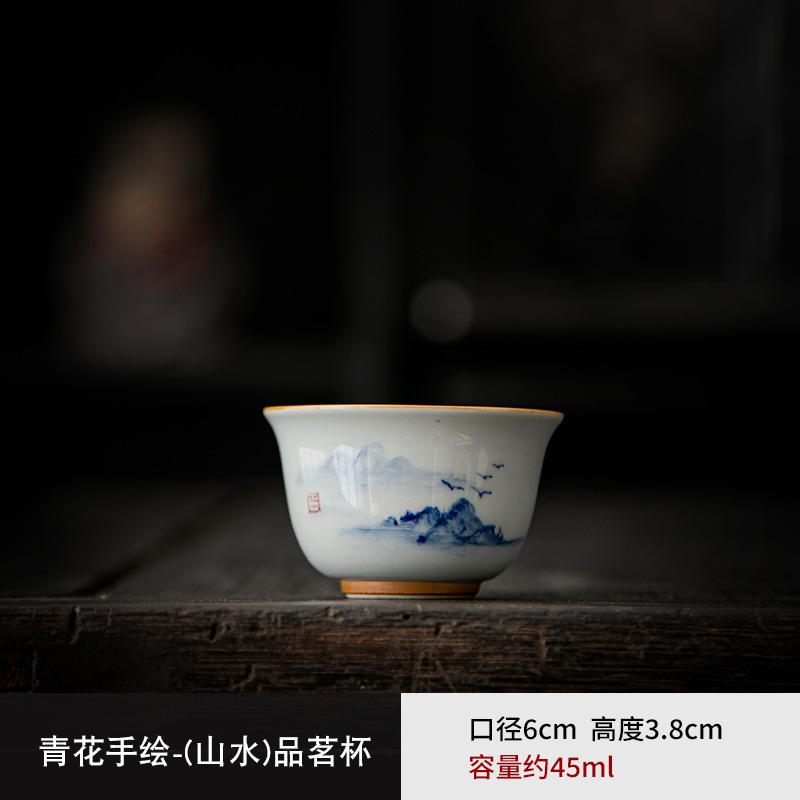 Blue and white teacup single cup ceramic hand-painted landscape personal special teacup high-end light luxury small tea drinking cup