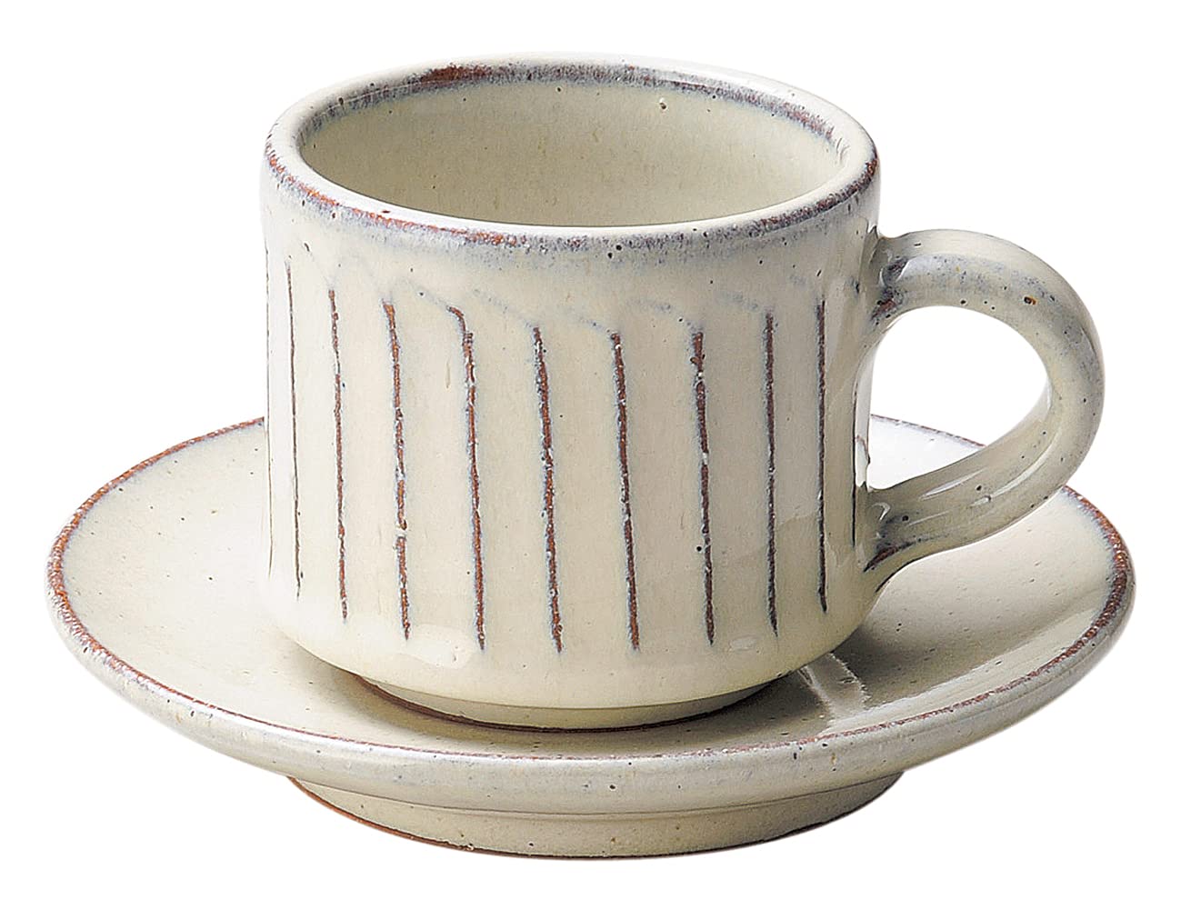

Marui Seito Shigaraki Ware Hechimon Coffee Cup and Saucer with White Glaze Carving, Approximately 210ml Capacity, Ceramic, Made in Japan, MR-3-3281
