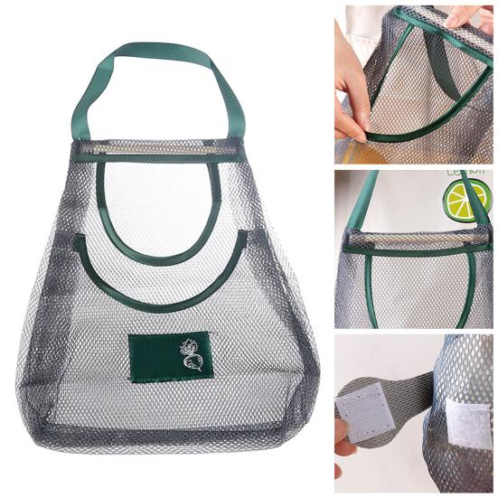 Förvaringspåse med utskärningar, andningsbar, stark bärkraft, organisation med handtag, för hemmet, frukt och grönsaker, hängande förvaringsnätpåse, köksredskap
