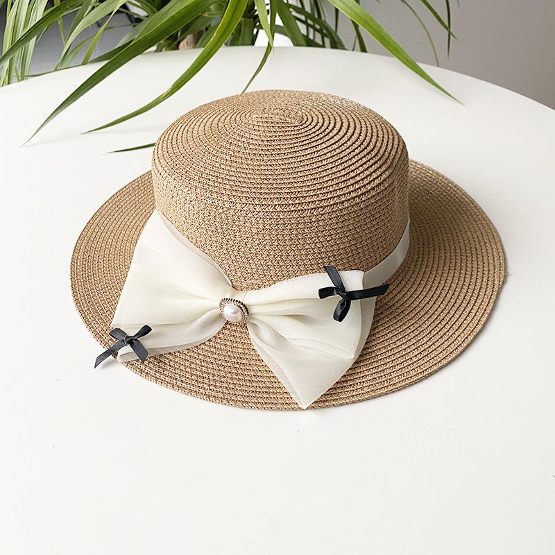 

Versatile Hat Style Straw Woven Vintage Sweet Bow Womens Sunshade Hatscaps хакі