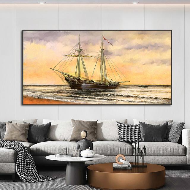 Landscape Pirates Ship Tropical Island Palm Tree Canvas Painting Posters and Prints Wall Art Pictures Living Room Decor No Frame