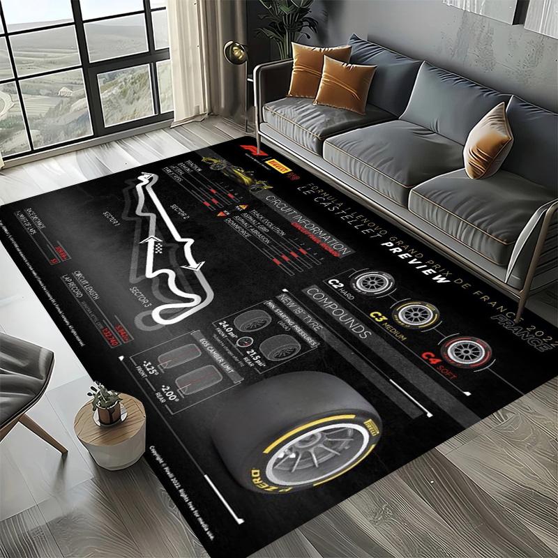 Alfombra Decorativa Tema Automovilismo Fórmula 1 Alfombra Amante de las Carreras Alfombra de Cuatro Estaciones Impresa con Circuito F1 Imola Monaco para Habitación Sofá