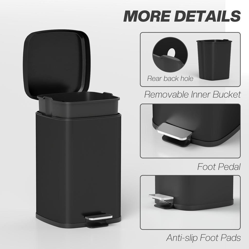 20L Modern Boxy Metal Home Kitchen Bin Black