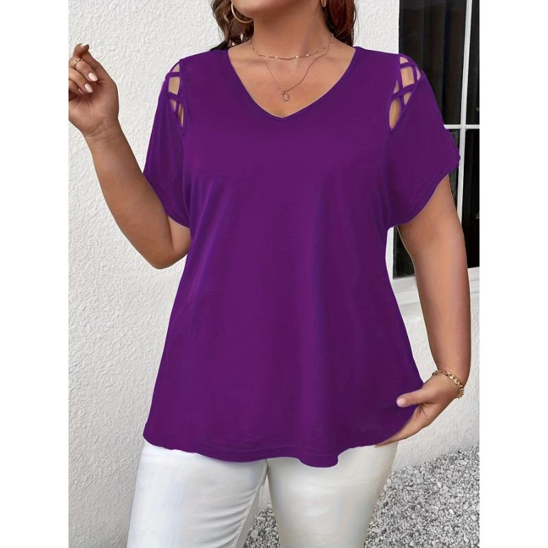 Zomer Nieuwe Casual Elegante Blouse met Kruisbanden Mode Casual Top Grote Maat Effen Kleur Zoet V-hals Uitgesneden Overhemden Korte Mouw Basis Kleding