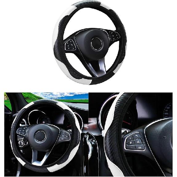 Car Steering Wheel Cover, 15 Inch Carbon Fiber Microfiber PU Leather Elastic Steering Wheel Protector For Men Women, Anti-Slip Breathable Car