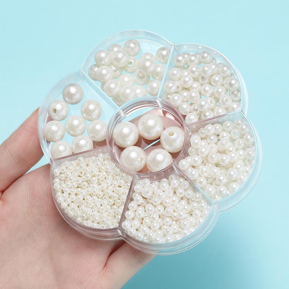 893pcs/Box ABS Imitation Pearl Beads White Round Spacer Bead Kit for Bracelet Necklace Earrings DIY Jewelry Making Accessories