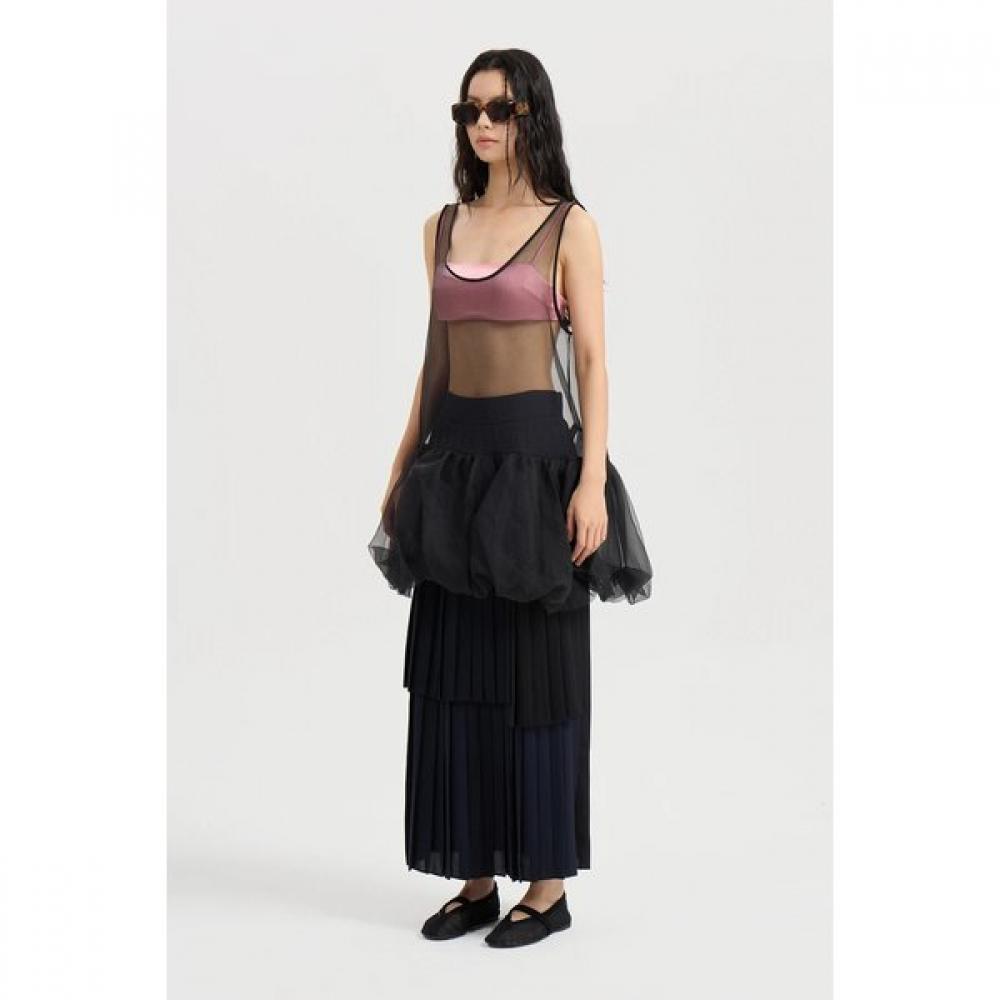 Lucky Chouette Color Mix Back Banding Pleated Skirt Lfkaa25130