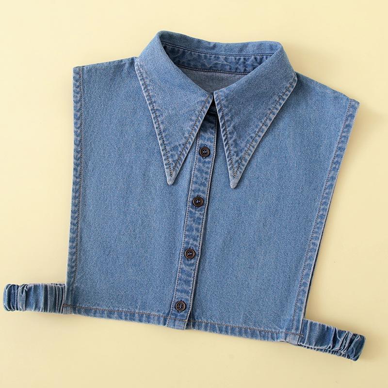 Unisex XXL Denim Shirt Fake Collar for Mens Suits Detachable Collar Big Pointed Lapel Vest Style False Collars for Womens