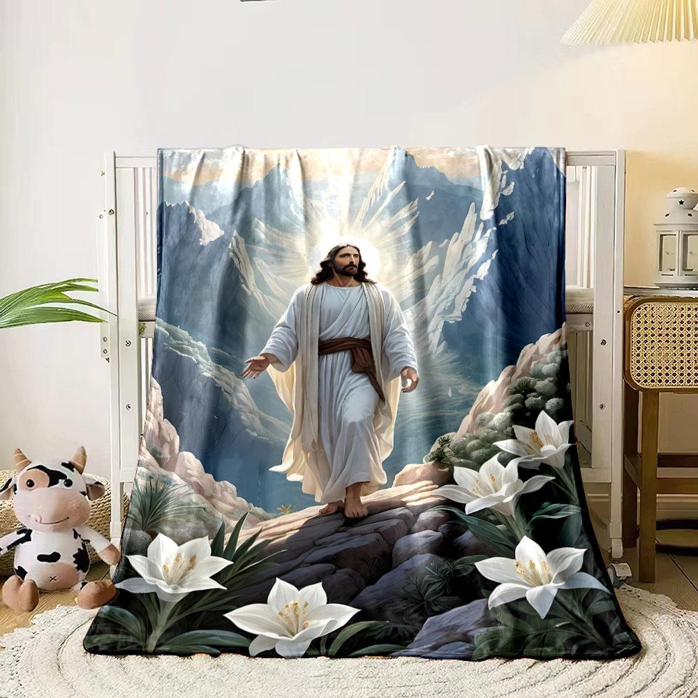 Jesus In Mountains Print Blanket  Printed Blanket for Living Room Bed Couch lunch break Soft Cozy Blanket for Friend's festival Gift