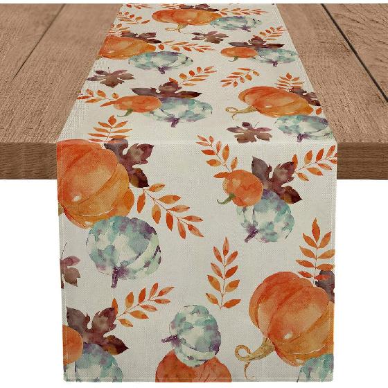 Fall Table Runner Watercolor Pumpkin Autumn Harvest Thanksgiving Table Runners Holiday Dining Room Kitchen Table Party Decoration 13 X 72 Inch