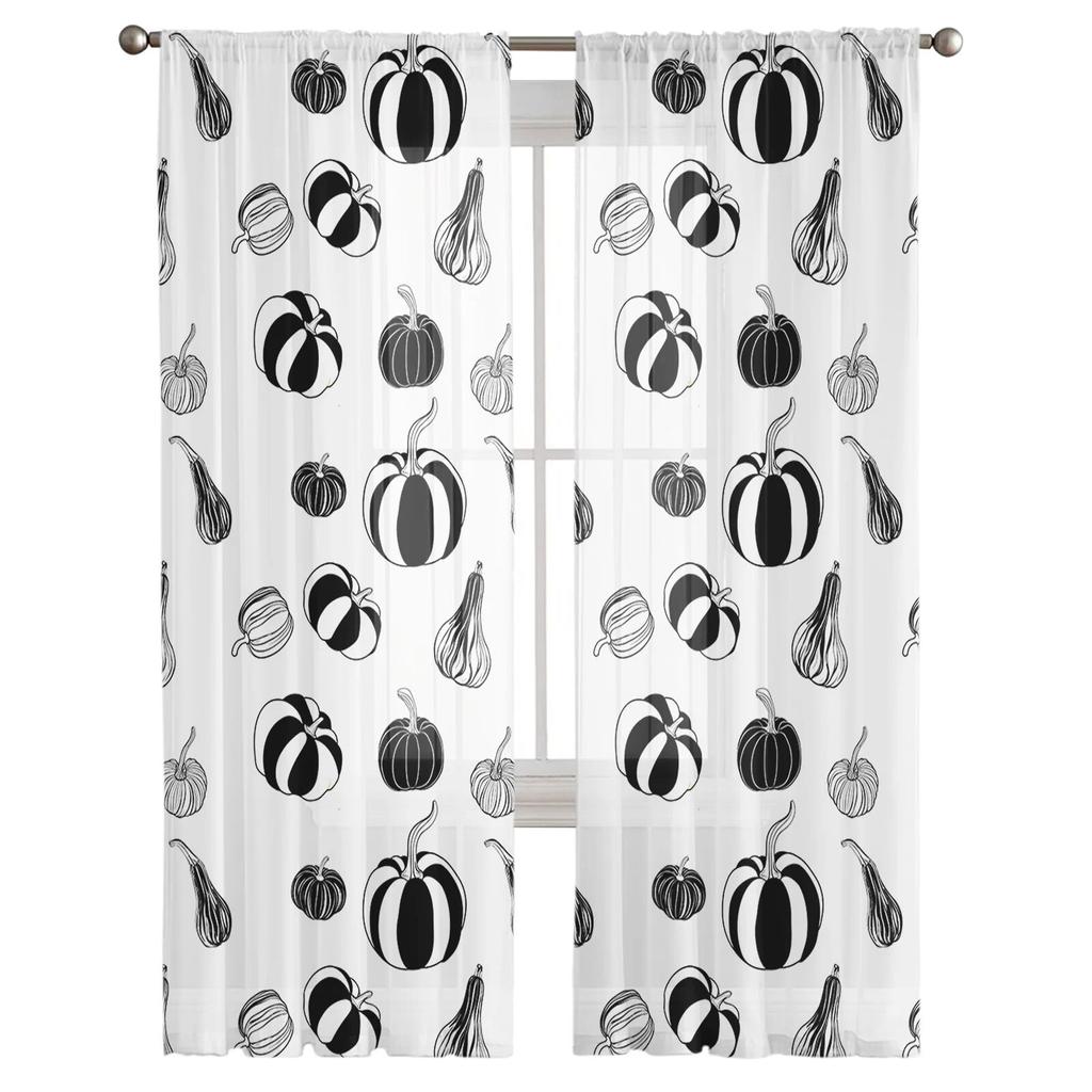 Autumn Pumpkin Simplicity Tulle Curtains For Living Room Sheer Curtain For Bedroom Window Blinds Voile Curtains