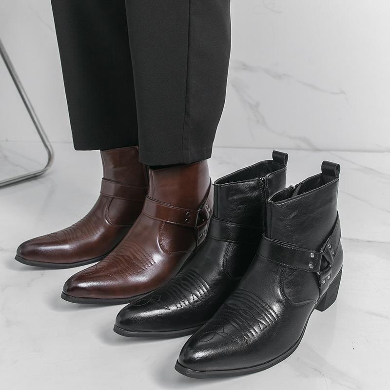 Men's Pointed Toe High-top Chelsea Boots – Large Size British Style Leather Casual Shoes
