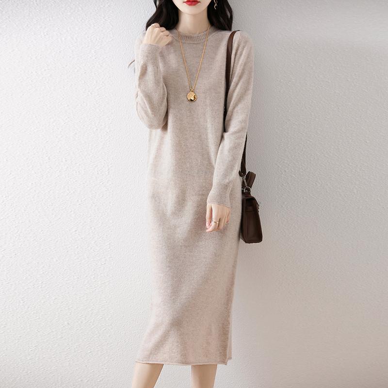 Damen Pulloverkleid 100% Wolle MODERN NEW SAGA O-Ausschnitt Strick Langer Pullover Winterpullover Wolle Langes Kleid Weiblich