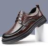 2025 Summer Hollow Breathable Business Korean Dress Shoes for Men Solid Color Lace Platform Cow Leather Shoes Man