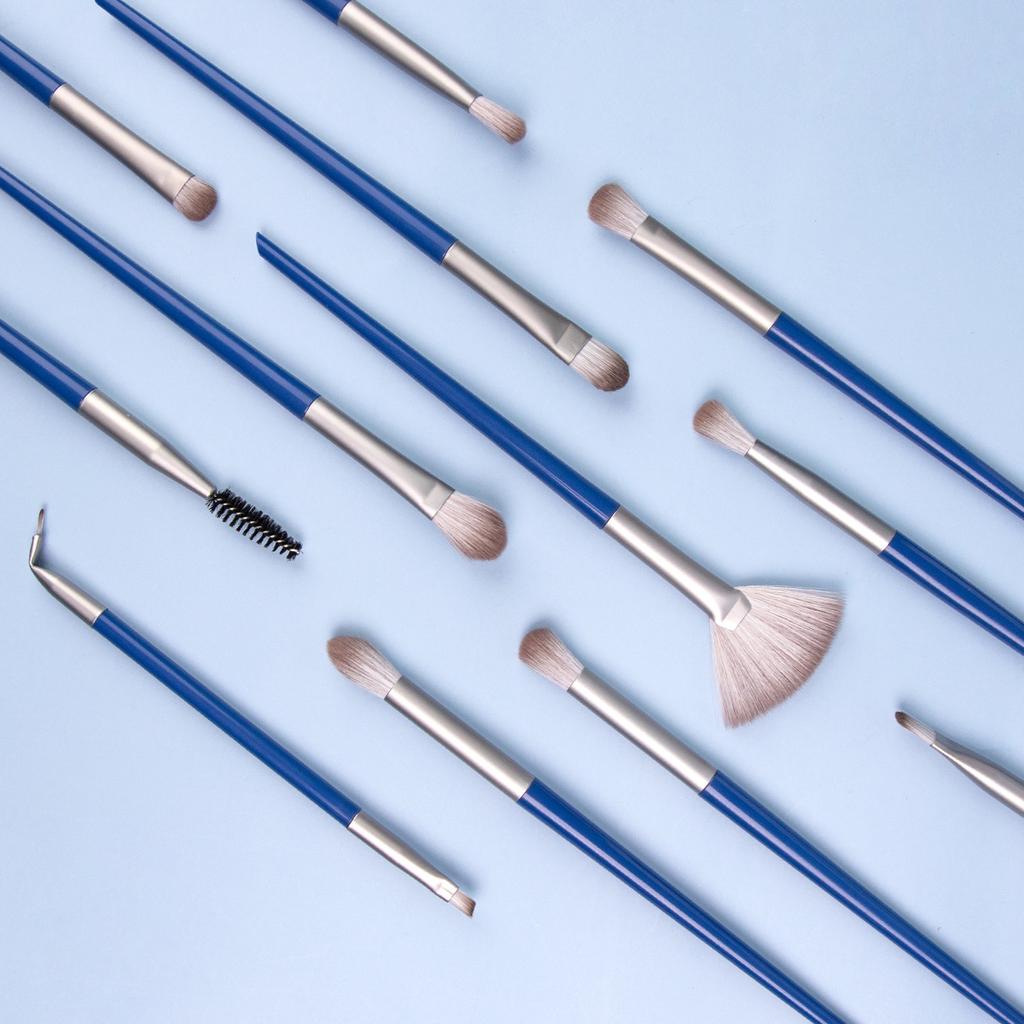 12 plastic handle eye brushes 4 colors optional, makeup brush set brush multi-function full set of eye makeup tools