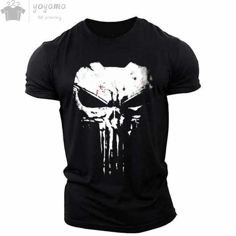 Men's T-shirt 3d printed military patriotic skull O-neck T-shirt, oversized T-shirt, short-sleeved T-shirt, men's sportswear top