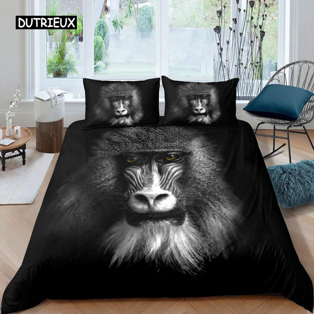 Orangutan Duvet Cover Cute Monkey Bedding Set Polyester Tropical Botanical Animal Print Comforter Cover
