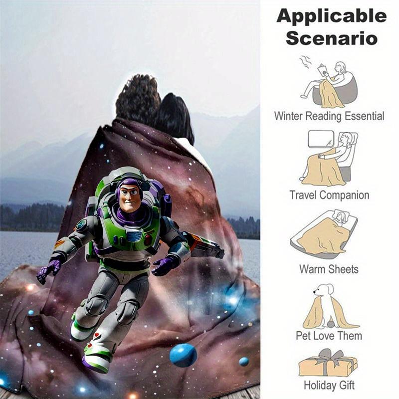 1pc, Cartoon Astronaut Blanket, Space Explorer Design, Seasonal Universal, Home Decoration, Living Room, Travel, Camping, Car Blankets, Beac