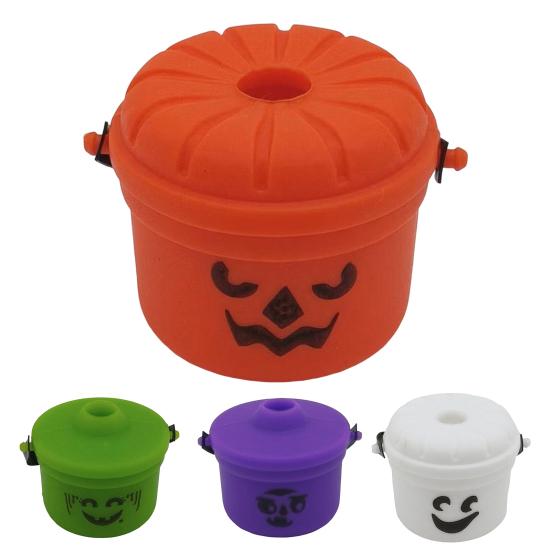 

Halloween Pumpkin Bucket Straw Topper Silicone Cup Decor for 30oz & 40oz Tumblers Reusable 10mm Straw Lid Cover Spooky Drink Accessory for Parties