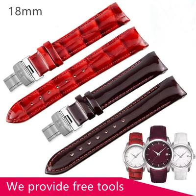 Originele Kalfsleren Horlogeband Geschikt voor Tissot Couturier T035.210 Horloge–18mm Rood/Wit/Zwart/Grijs Gebogen Eindband–Vouwsluiting