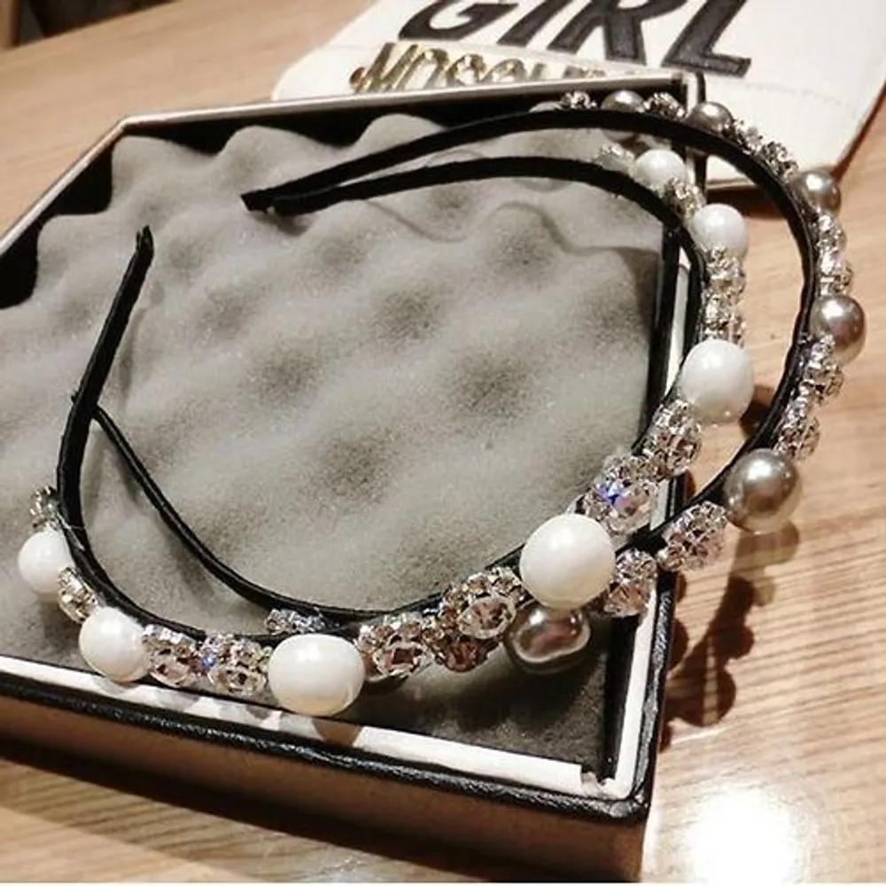 Jewel headband black pearl white pearl romantic hair zirconia