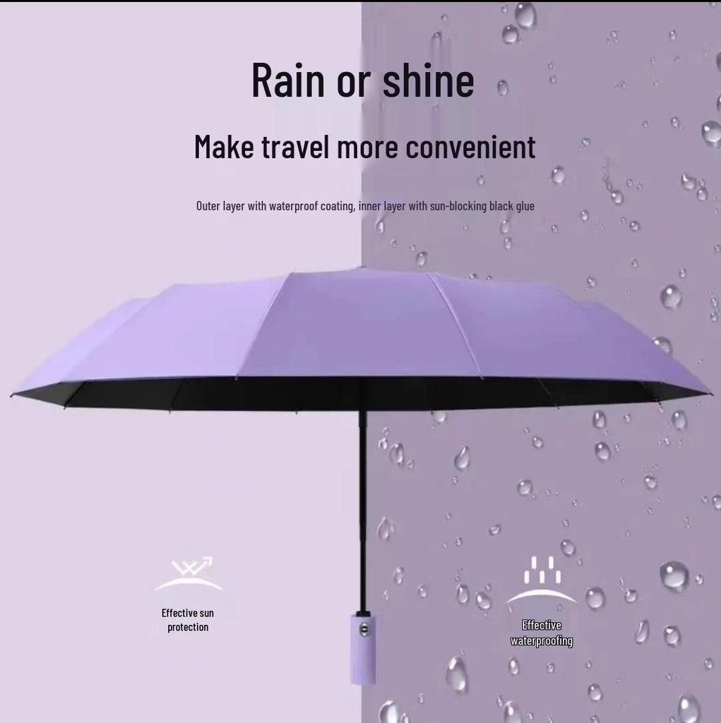 24-Rib Double Keel Extra Large Folding Umbrella - Reinforced, Thickened, Automatic for Sun and Rain, Unisex for Students