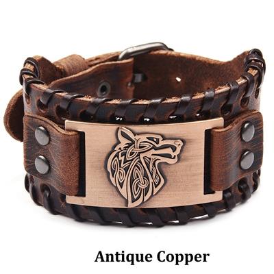 Bracciale in Pelle Retro Vintage Uomo Fibbia Braccialetti Lupo Punk Bracciale a Bracciale Polsino Gioielli da Uomo Pulseras Hombre Pulseira Masculina KTJ