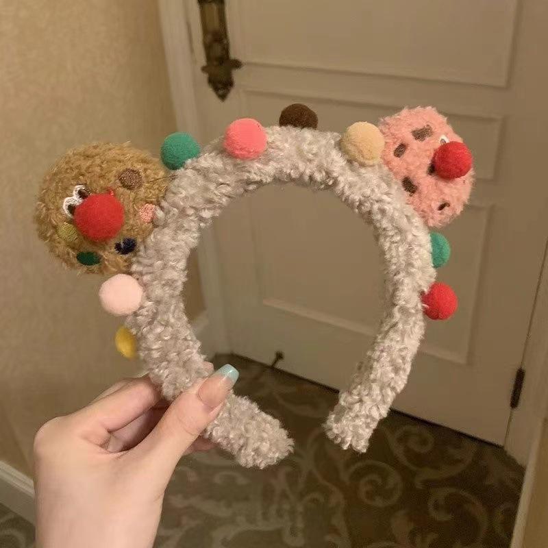 Autumn/Winter Cookie Face Washing Headband - Cute and Quirky Plush Hair Accessory for Kids