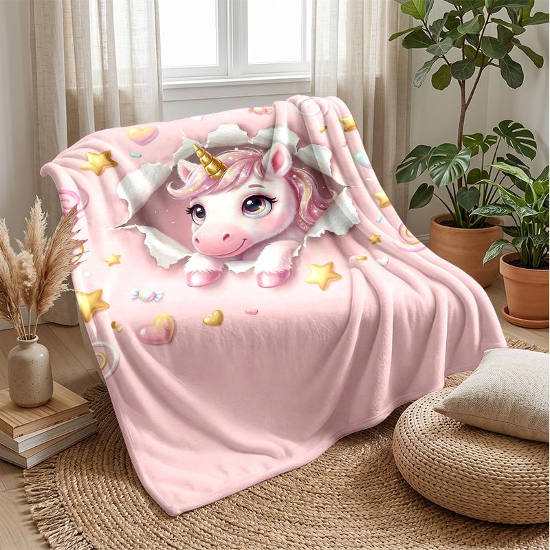 Magical Unicorn Among Flowers Theme Blanket Lightweight Warm Flannel Blanket Decorative Throw Blanket for Home Decoration