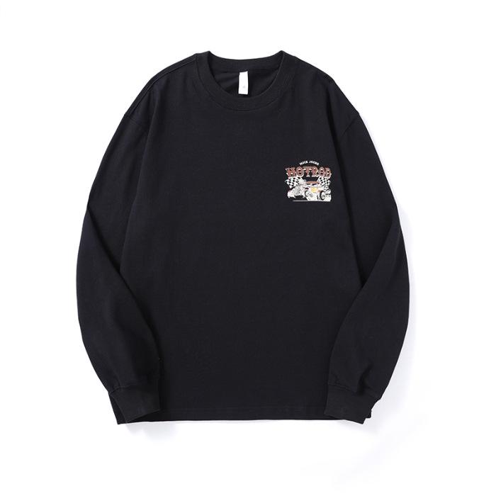 Осенняя черная футболка с длинными рукавами с принтом — фото 9