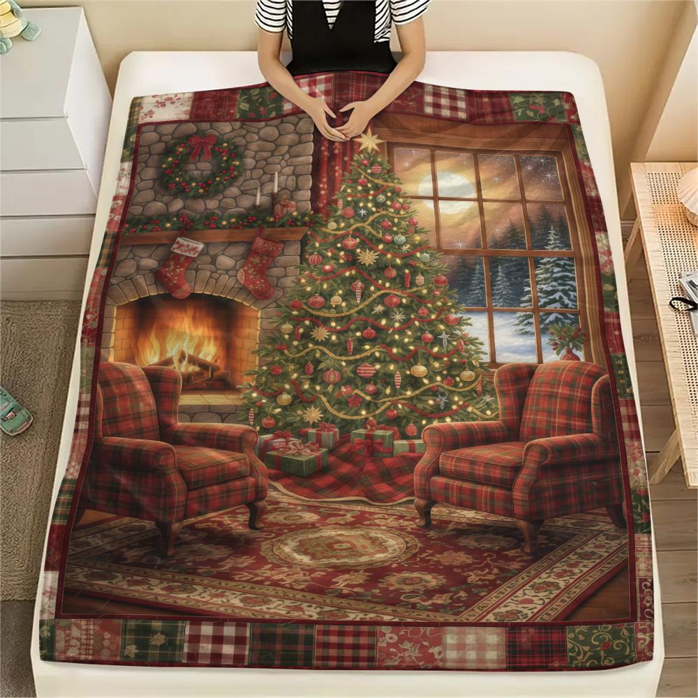 1 Adet Karikatür Baskılı Flanel Battaniye, Yüksek Kalite, Her Mevsim İçin Rahat, Ev Dekorasyonu, Sıcaklık ve Konfor, Noel Doğum Günü Hediyesi İçin Mükemmel